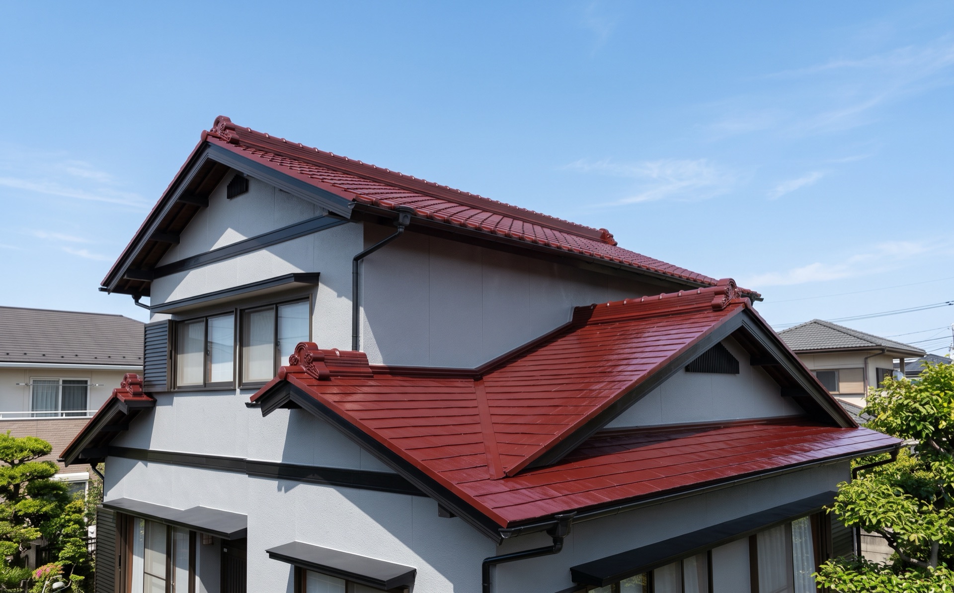 塗り替えを終えた家の屋根と外壁